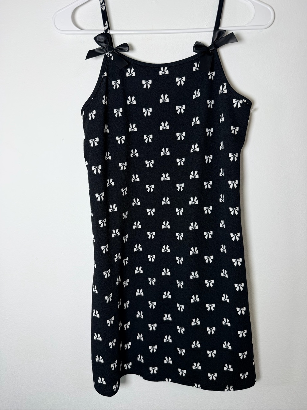 Lily Bleu Black Dress with White Bow Print and Ribbon Ties